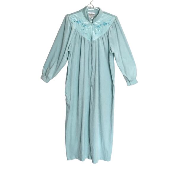 Vtg Hamilton Gold Long Nightgown Women's half front Zipper Fleece Duster Sz M - Picture 1 of 8
